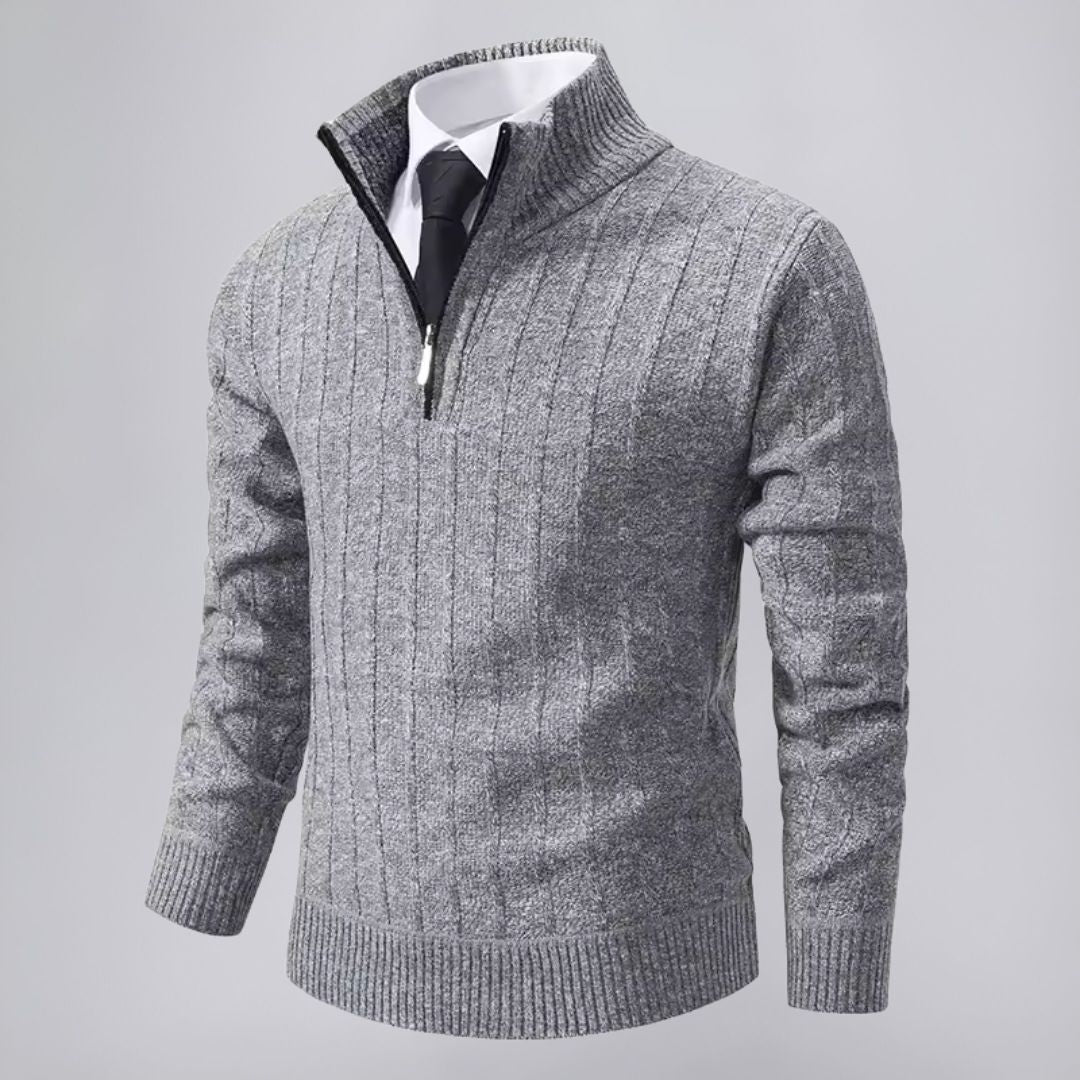 Quarter-Zip Sweater with Cable Knit Pattern and Mock Neck