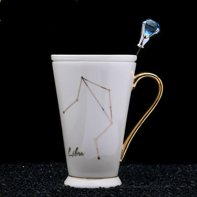 BowLift | White And Gold Ceramic Coffee mugs with Zodiac Signs
