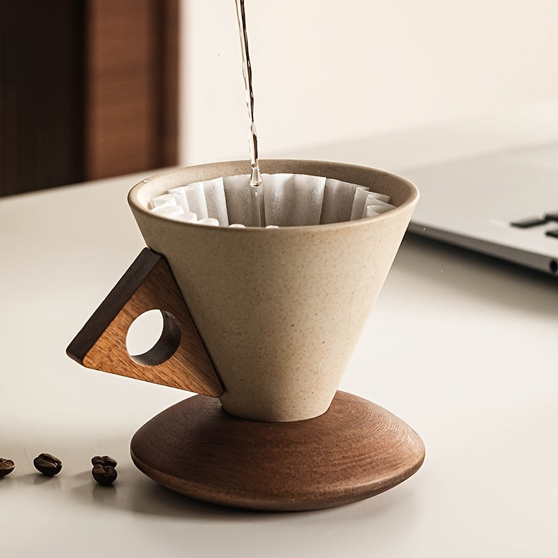 BowLift | BaristaLuxe Ceramic Coffee Cup 250ml – Handmade with Wooden Handle and Coaster