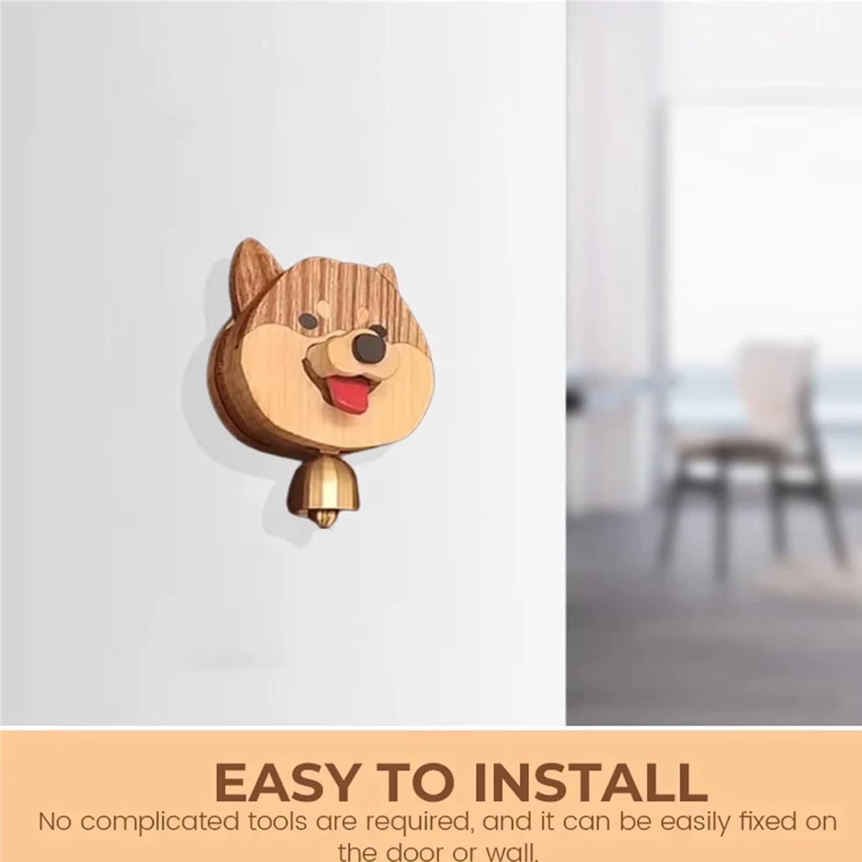 BowLift | Playful Shiba Dog Face Wooden Doorbell