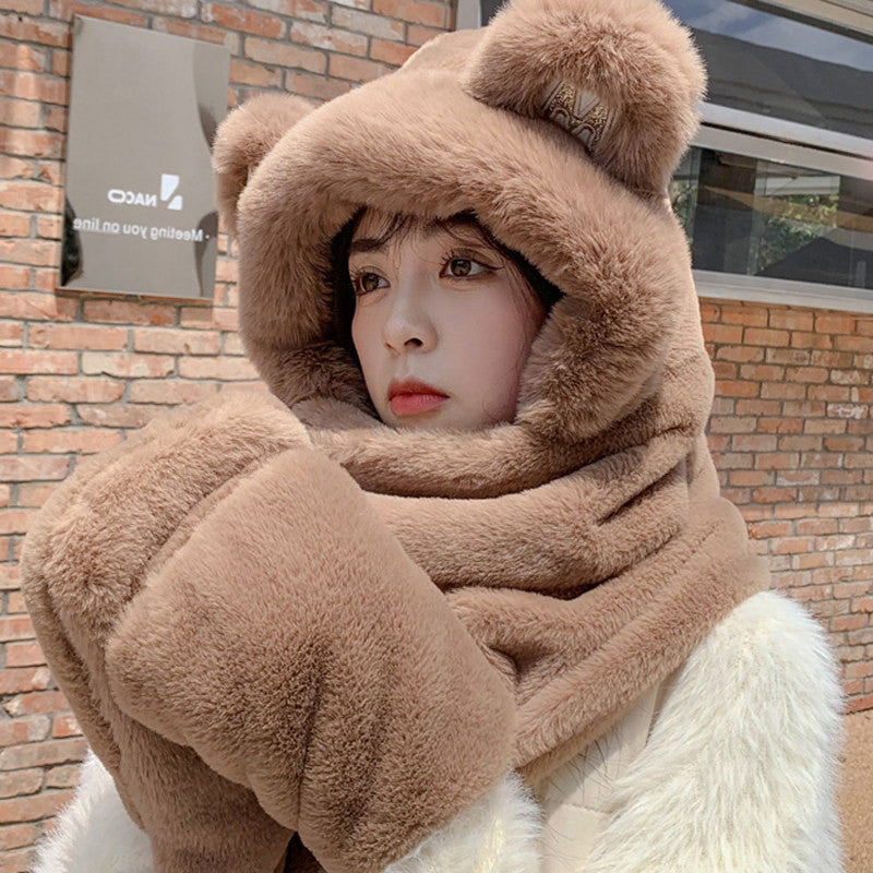 BowLift | 3-in-1 Cure Plush Bear Ear Winter Hat with Scarf & Gloves