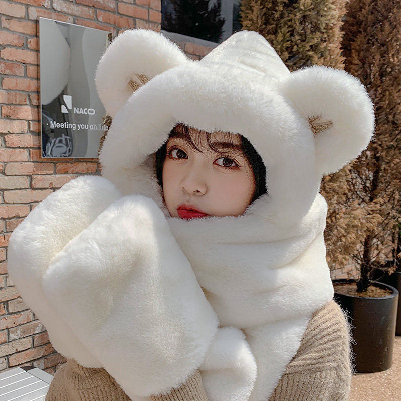 BowLift | 3-in-1 Cure Plush Bear Ear Winter Hat with Scarf & Gloves