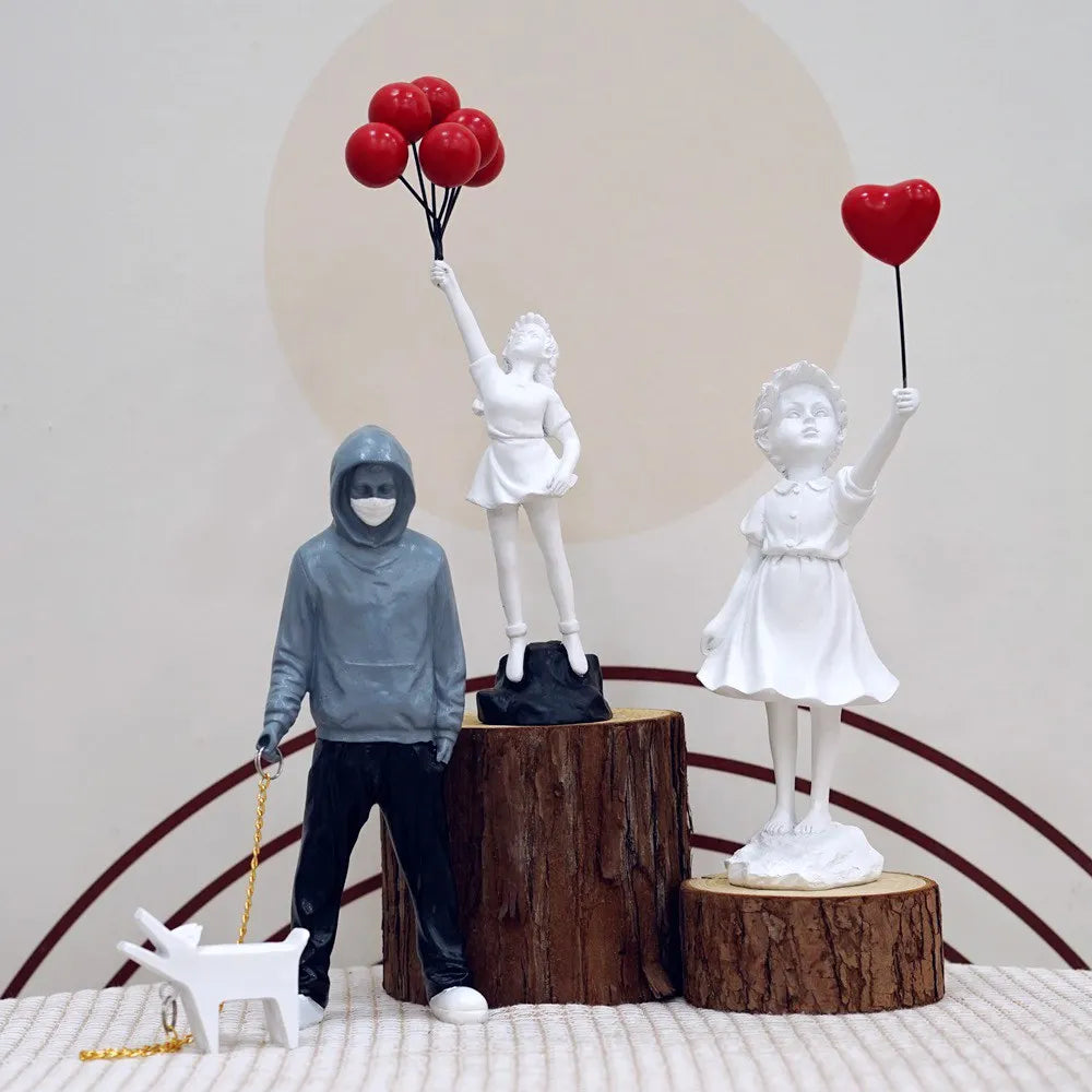 BowLift | Artify Banksy sculpture collection | Flower thrower & balloon girl | Pop art figures | Modern office & home decoration