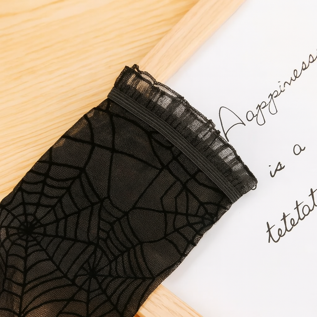 BowLift | Black Lace Spiderweb Fingerless Gloves for Halloween