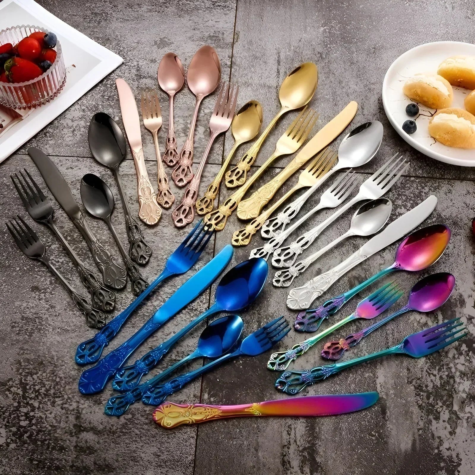 BowLift | Aurique – 24-Piece Stainless Steel Cutlery Set with Elegant Engraving