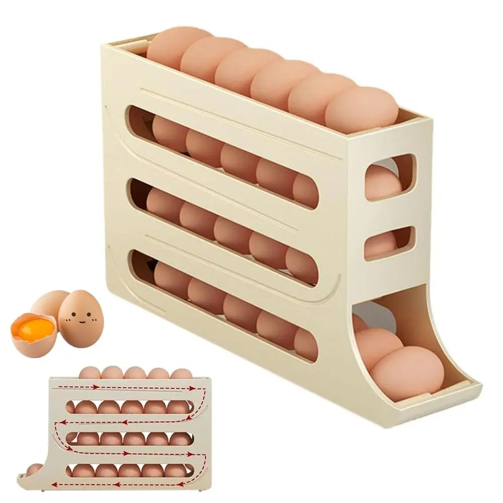 BowLift | Automatic Egg Holder with Rolling Function – 4-Tier Egg Organizer for Refrigerator & Kitchen