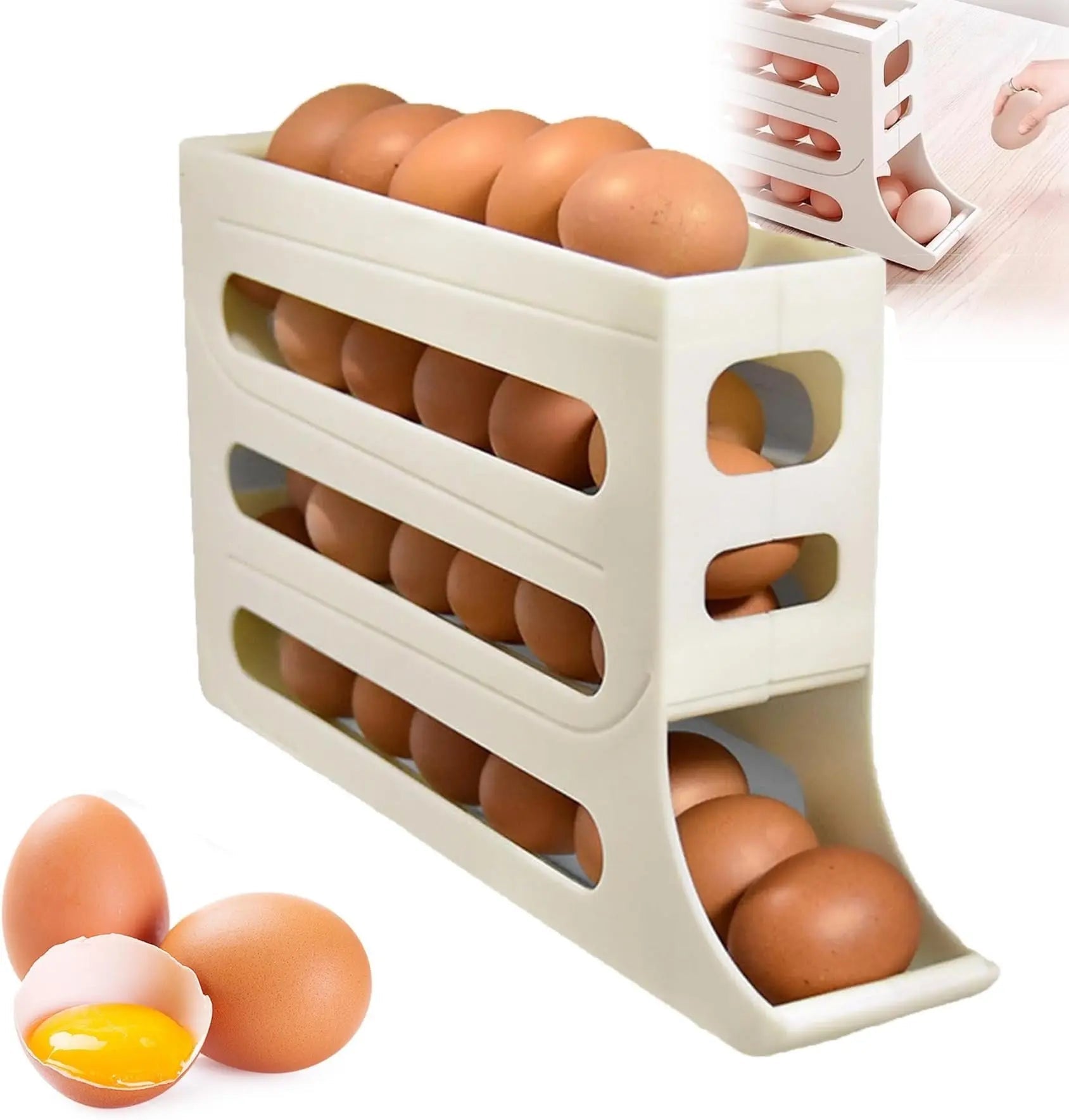 BowLift | Automatic Egg Holder with Rolling Function – 4-Tier Egg Organizer for Refrigerator & Kitchen