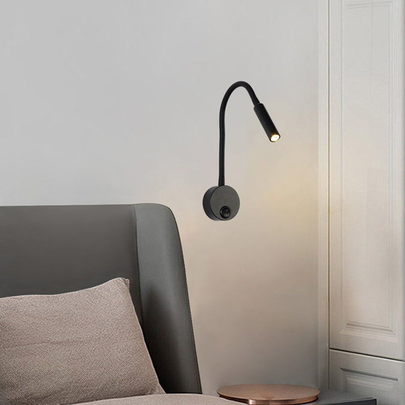 BowLift | Modern Minimalist Iron Round Flexible Bend Tube LED Reading Lamp Wall Sconce Lamp for Bedroom