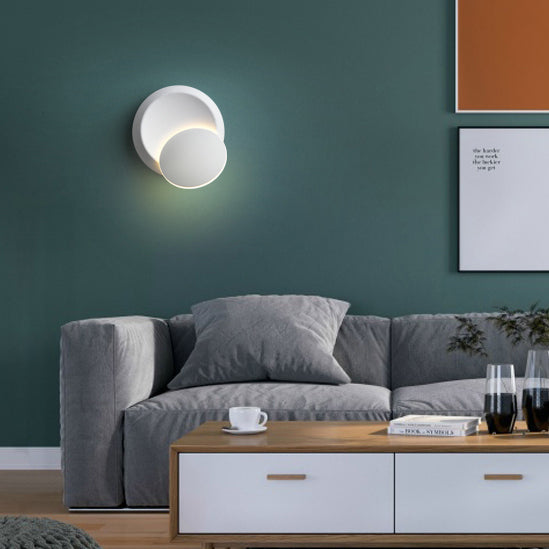 BowLift | Contemporary Nordic Iron Round Eclipse Rotatable LED Wall Light for Nightstand