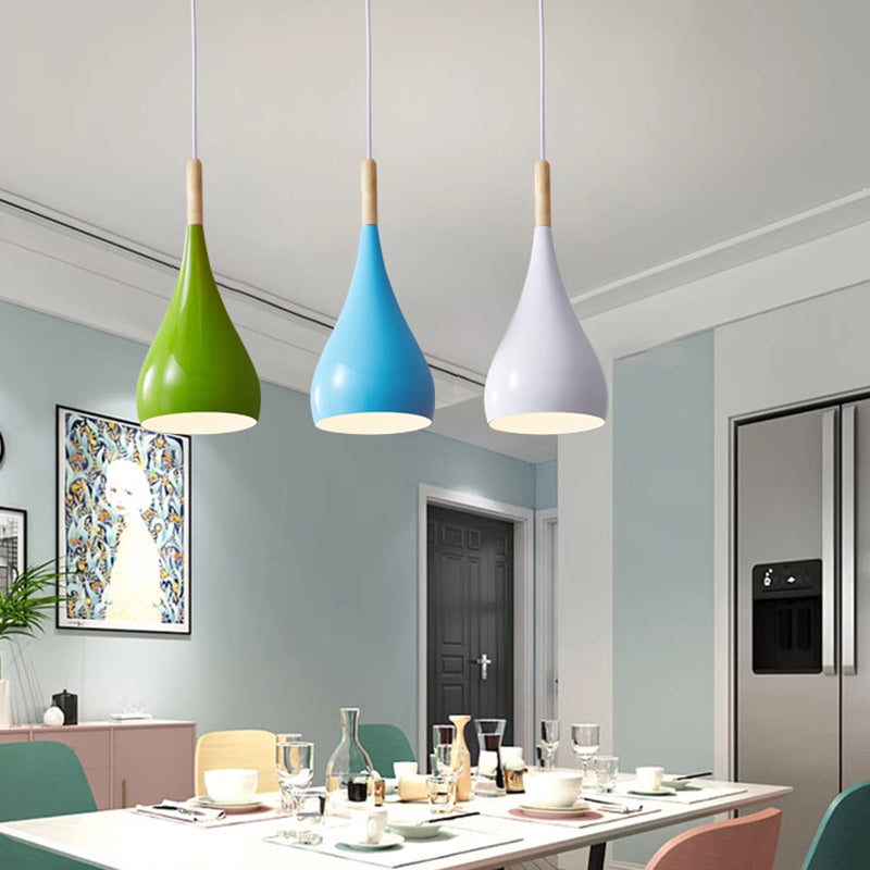 BowLift | Nordic Iron Wood Aluminum Pumpkin Water Drop 1-Light Pendant Light for Dining Room