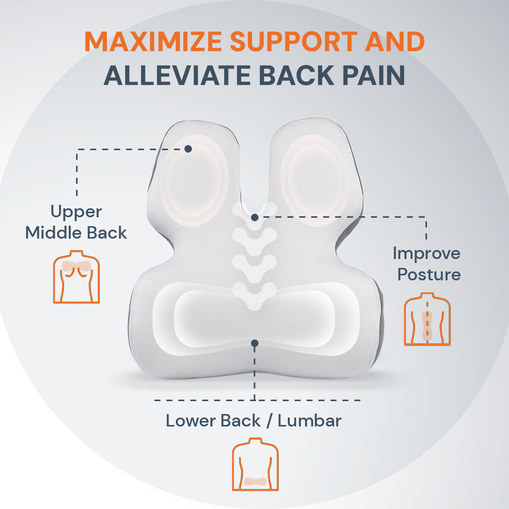 BowLift | Adjustable Memory Foam Lumbar Support Cushion | Backrest Support for office chair Ergonomic Design for Back Pain Relief at Home, Office & Car