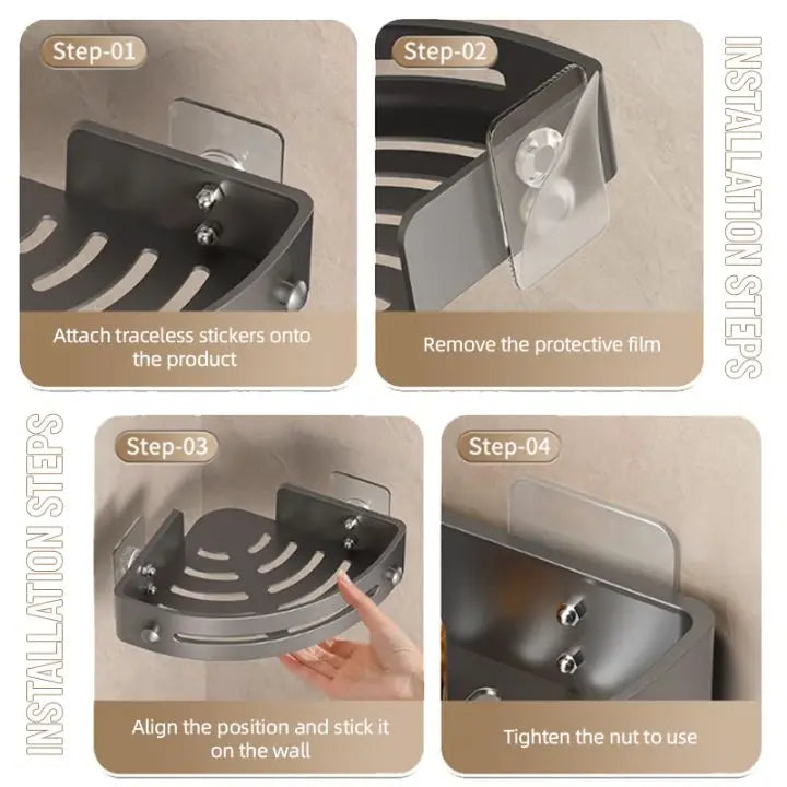 BowLift | Bathroom Wall Shelf – Stainless Steel Corner Basket with Adhesive Holder