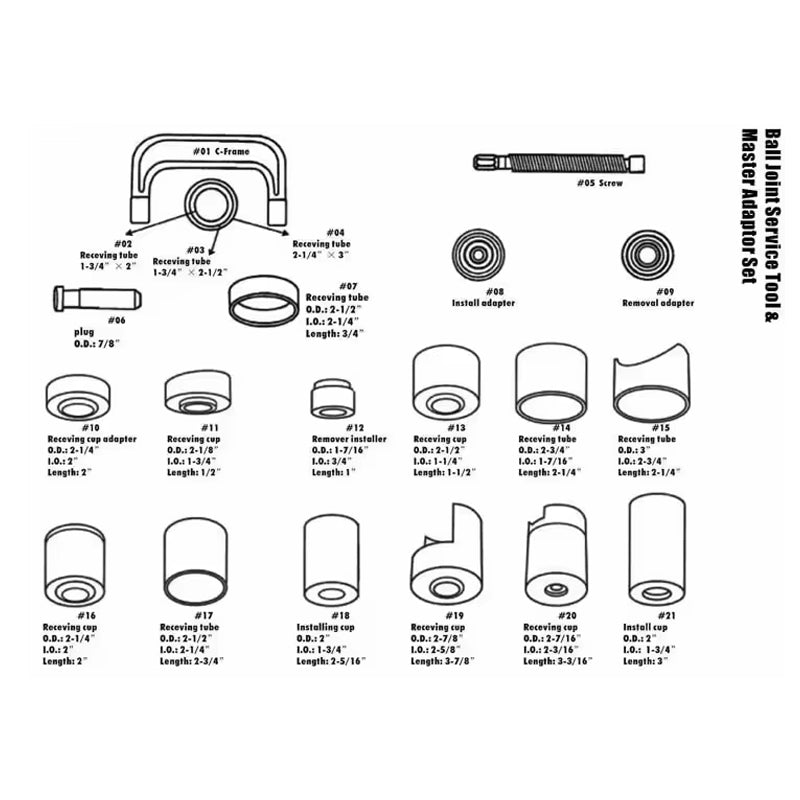 BowLift | Universal 21Pcs Ball Joint Set Press Adapter Auto Repair Tool Kit Master Service Remover Installing Tools