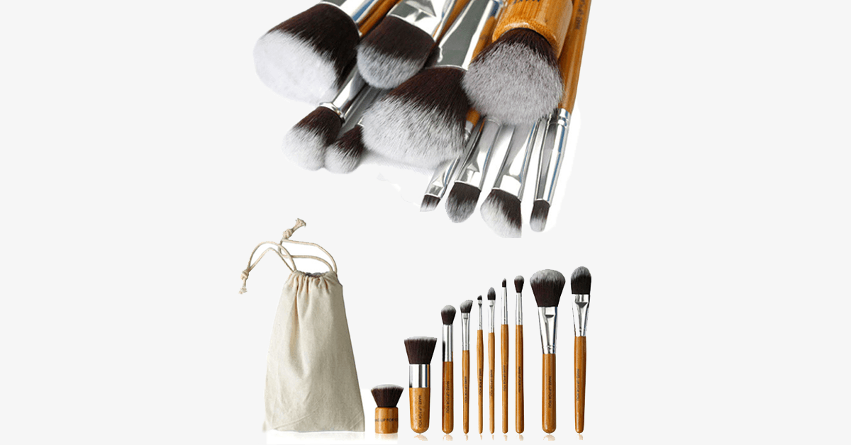 BowLift | Eco-friendly bamboo hairbrush set with free case – A set of 10 make-up brushes for perfect blending