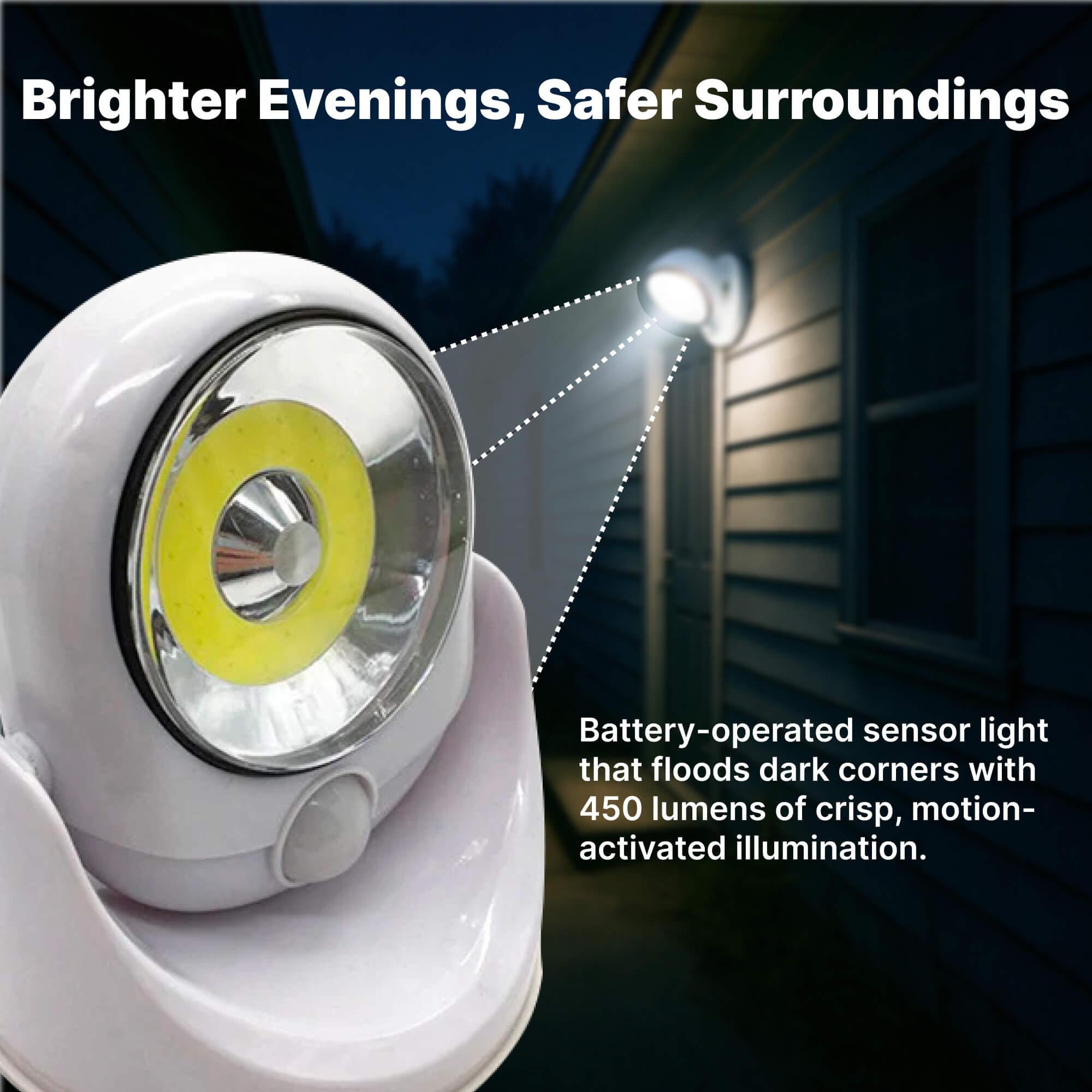 BowLift | Battery Operated Outdoor Security Light with Motion Sensor – Waterproof LED Light for Garden & Driveway | 450 Lumens