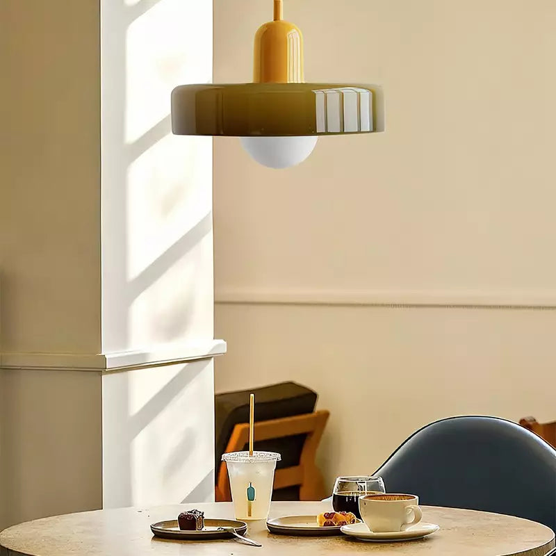 BowLift | Coloured Glass Pendant Light – Elegant Bauhaus-Style Hanging Lamp for Living Room & Dining Area