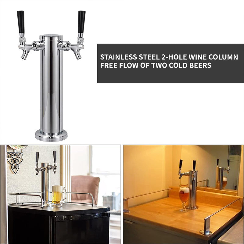 BowLift | Stainless Steel Double Tap Beer Dispenser Tap Column Beer Tower Dispenser Beer With Tap, 2 Hose Beer Tower Set For Home And Bar