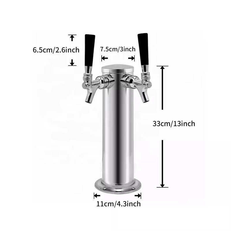 BowLift | Stainless Steel Double Tap Beer Dispenser Tap Column Beer Tower Dispenser Beer With Tap, 2 Hose Beer Tower Set For Home And Bar