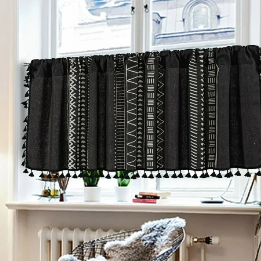BowLift | Black Geometric Tribal Tassel Cabinet Curtain