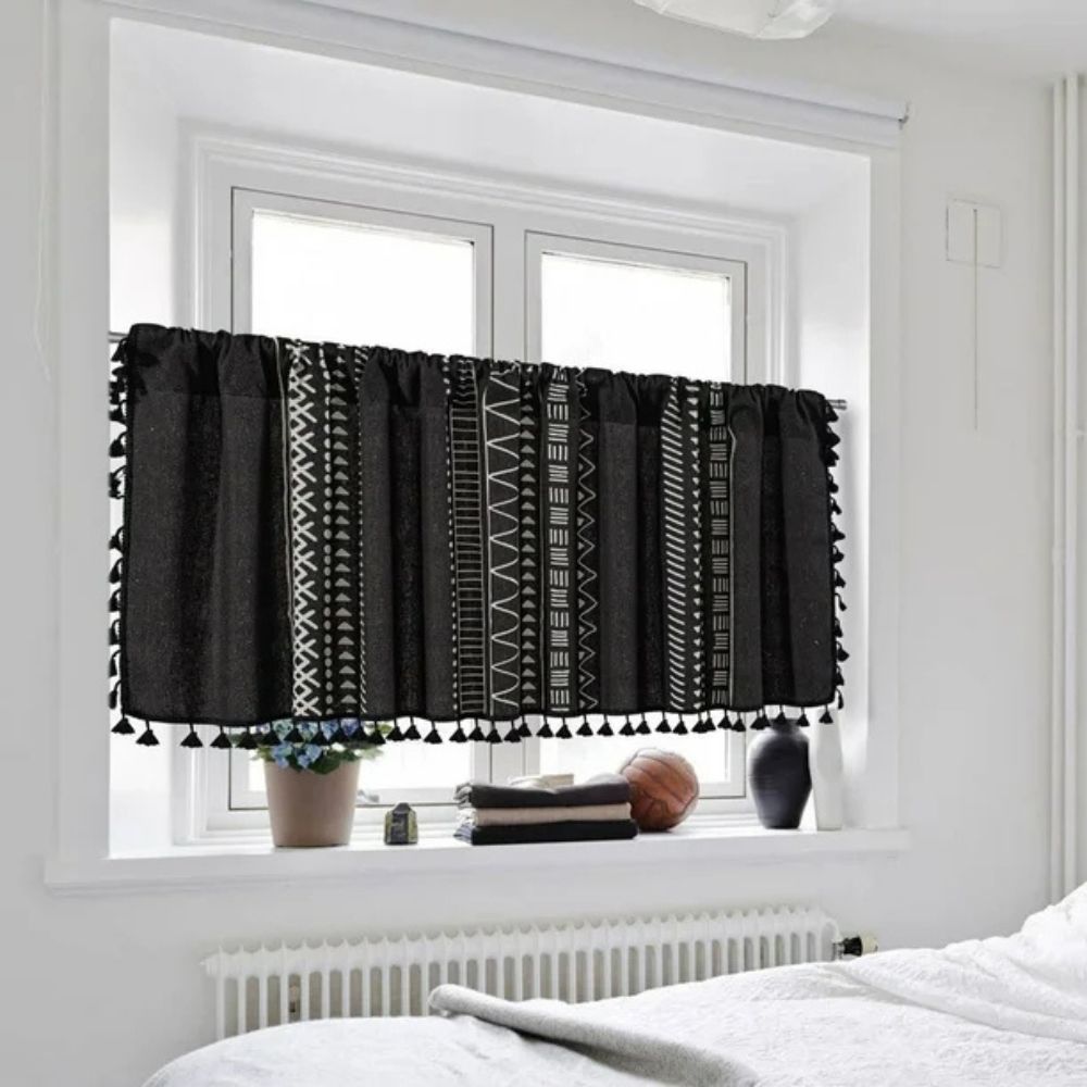 BowLift | Black Geometric Tribal Tassel Cabinet Curtain