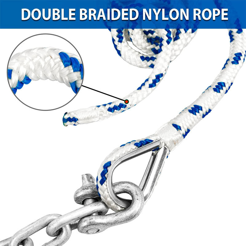BowLift | Galvanized Fluke Type Anchor Kit, Including Galvanized Fluke, Rope, Shackle, Chain 8LB