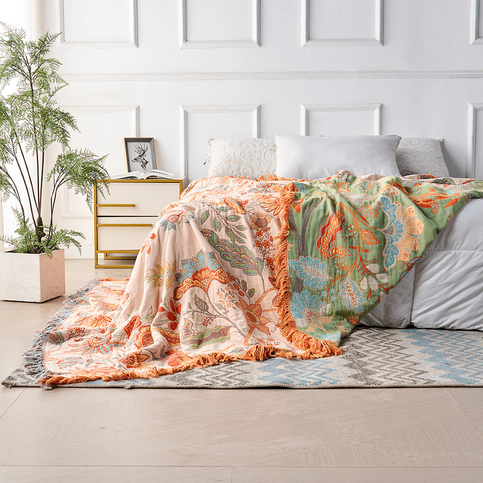 BowLift | Chic – Cotton Throw Blanket with Floral Pattern