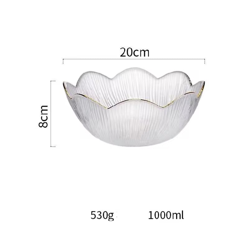 BowLift | Home Kitchen Party Glassware Set Flower-Shaped Transparent Light Luxury Chinese Snack Plate Flower-Shaped Transparent Glass Plate With Gold Rim