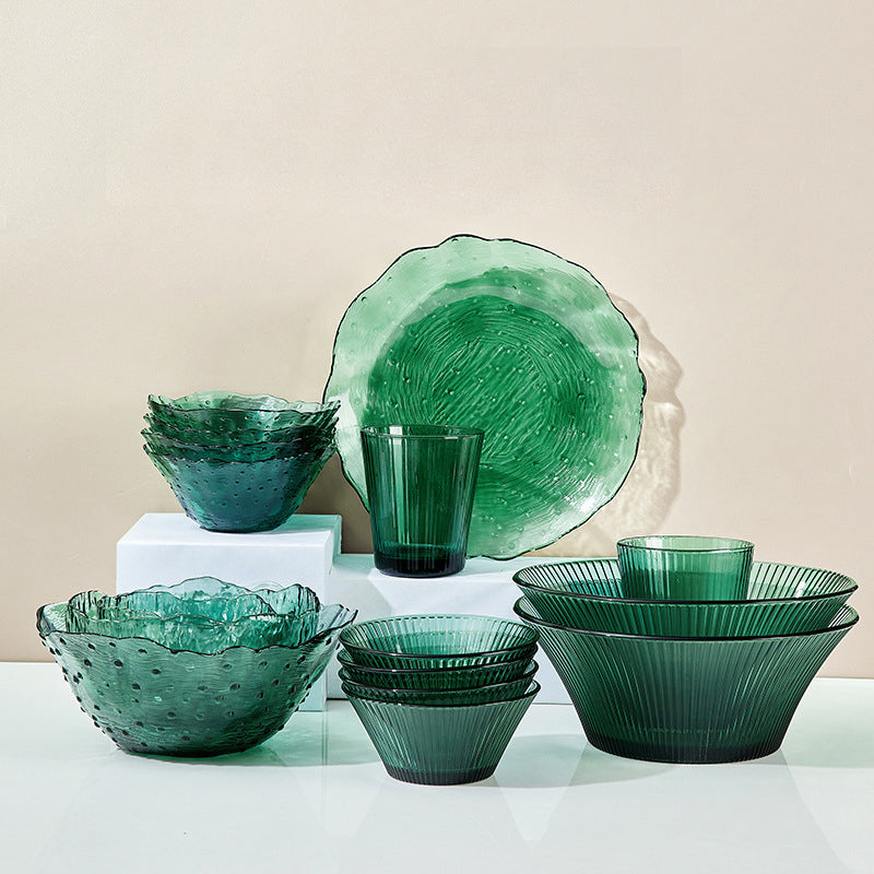 BowLift | Household Tableware And Dishes Set, Glass Salad Bowl, Large Fruit Bowl, Creative Tableware, Fruit Plate, Large Bowl, Bamboo Hat, Bowl And Plate