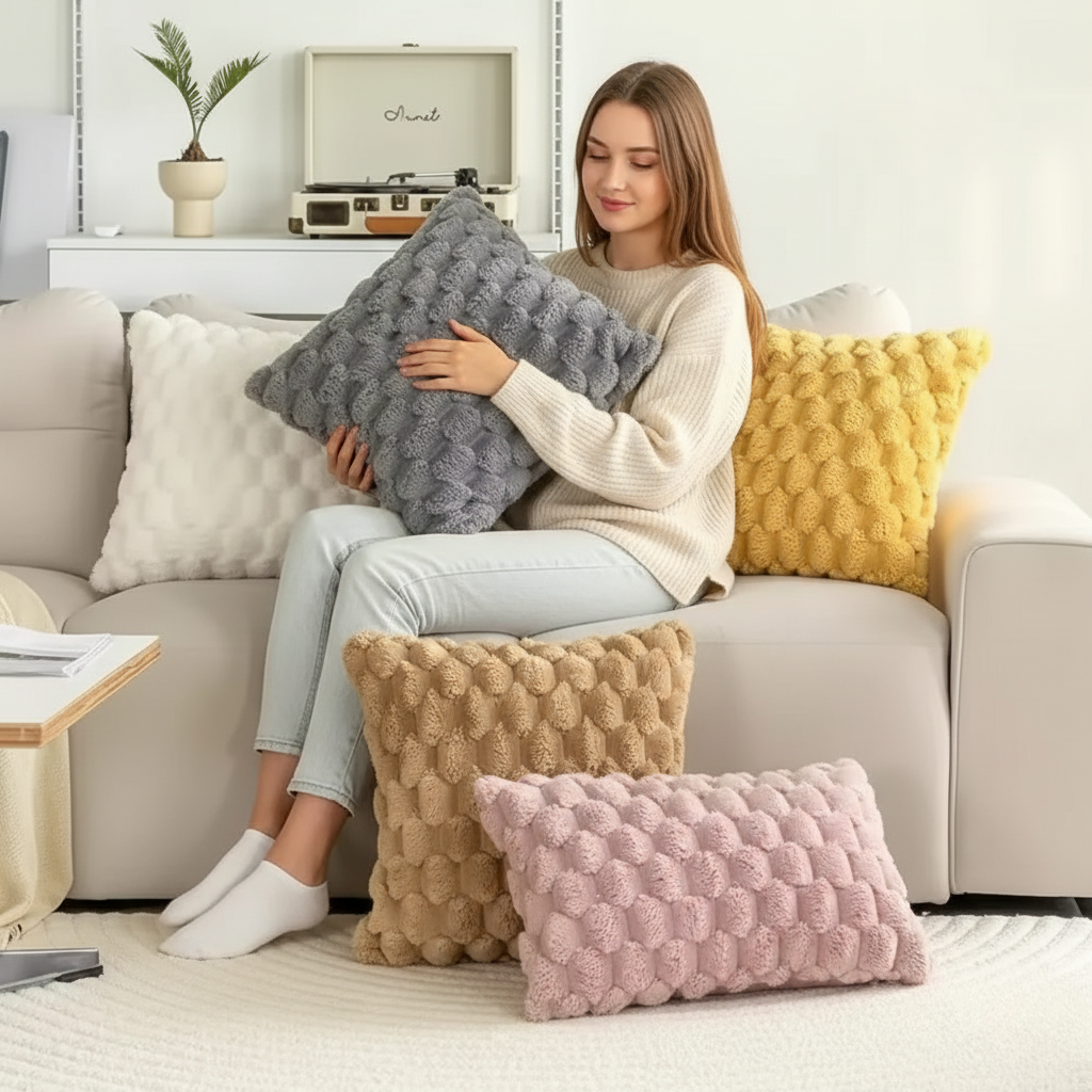 BowLift | Cushion cover made of cotton blend with fluffy 3D feel