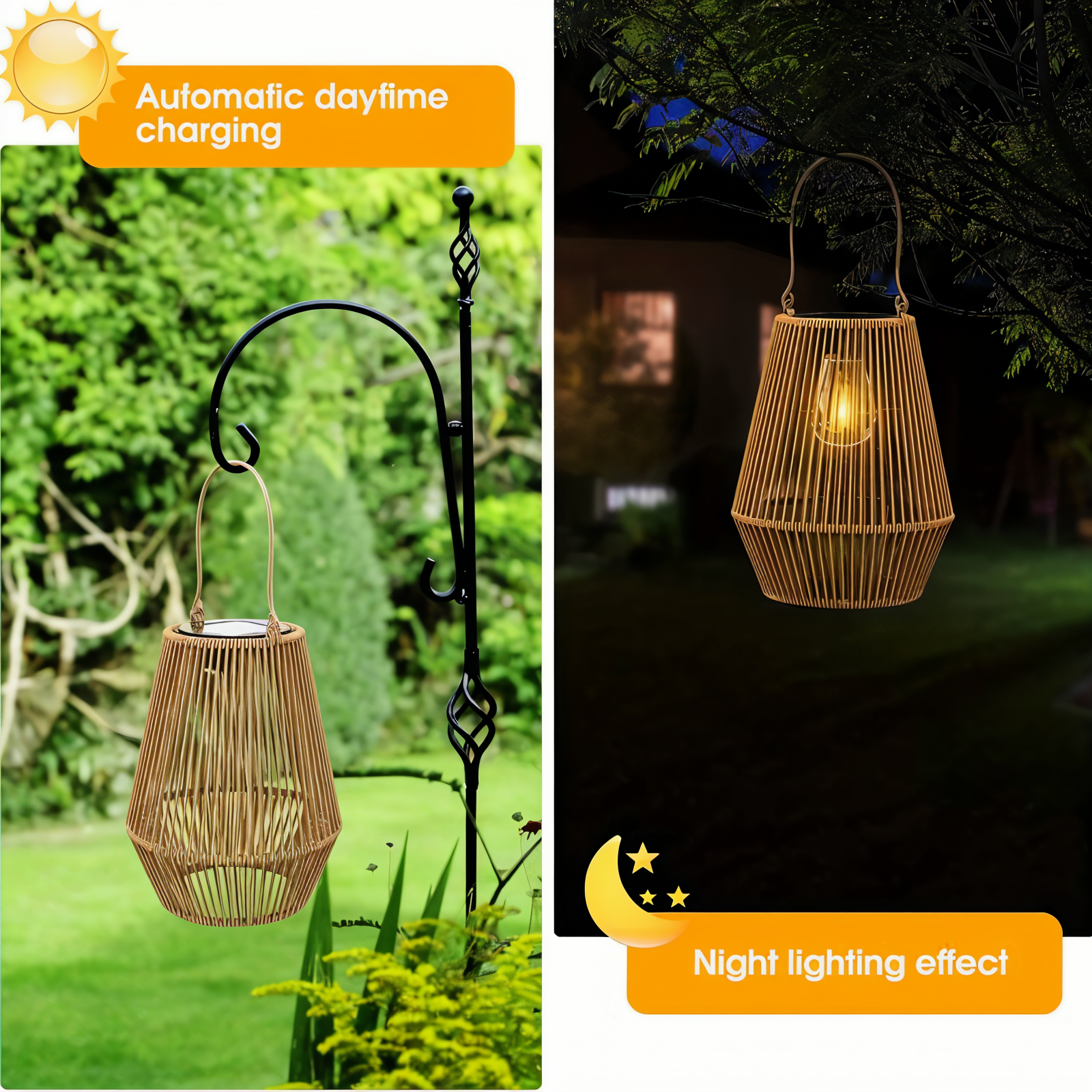 BowLift | CageRattan – Bamboo Solar Garden Light – Waterproof Hanging Lantern