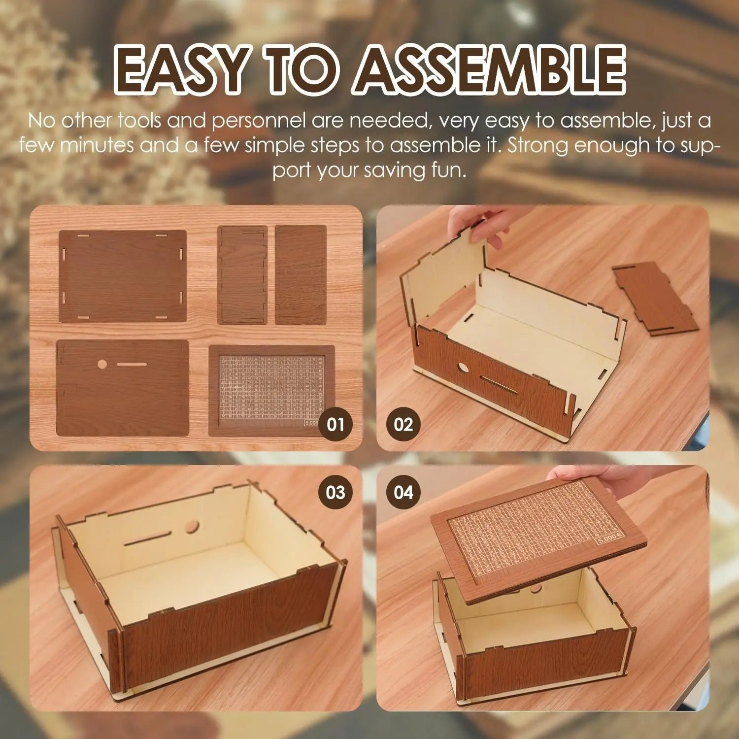 BowLift | CashBox Cash box made of wood – With marking for each inserted banknote