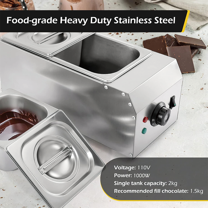 BowLift | 1000W 2-Tanks Commercial Chocolate Tempering Machine, Chocolate Melting Pot for Milk Coffee