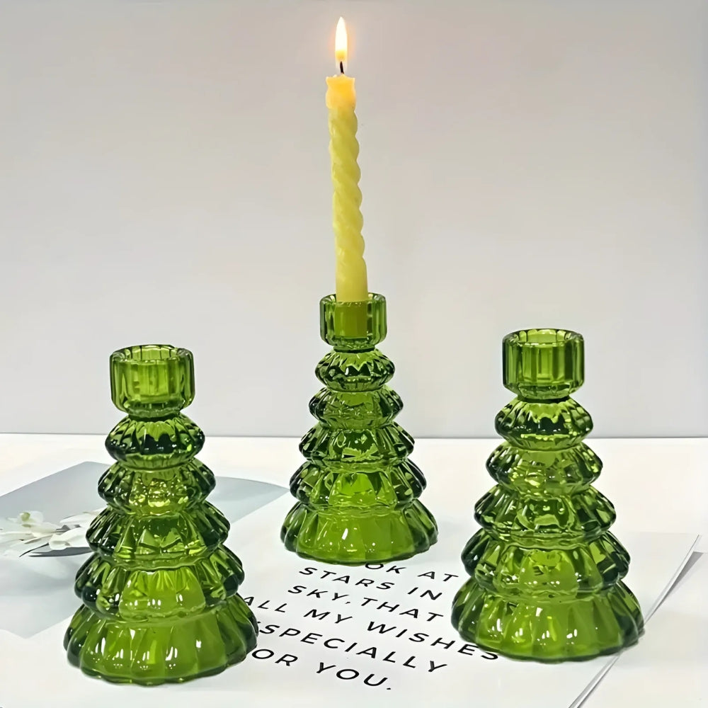 BowLift | Christmas Tree Glass Candle Holder | 3pcs Set
