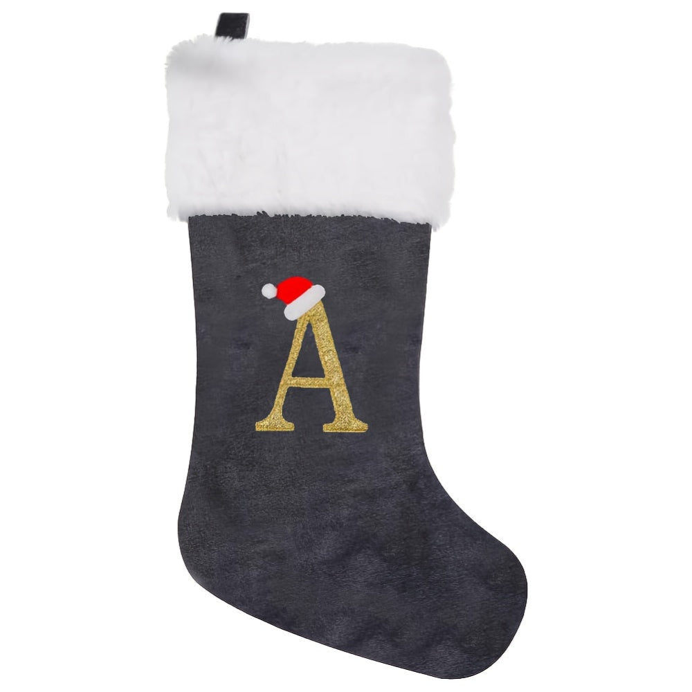 BowLift | Christmas Stockings Velvet Monogram Letter Gray Holiday Decor