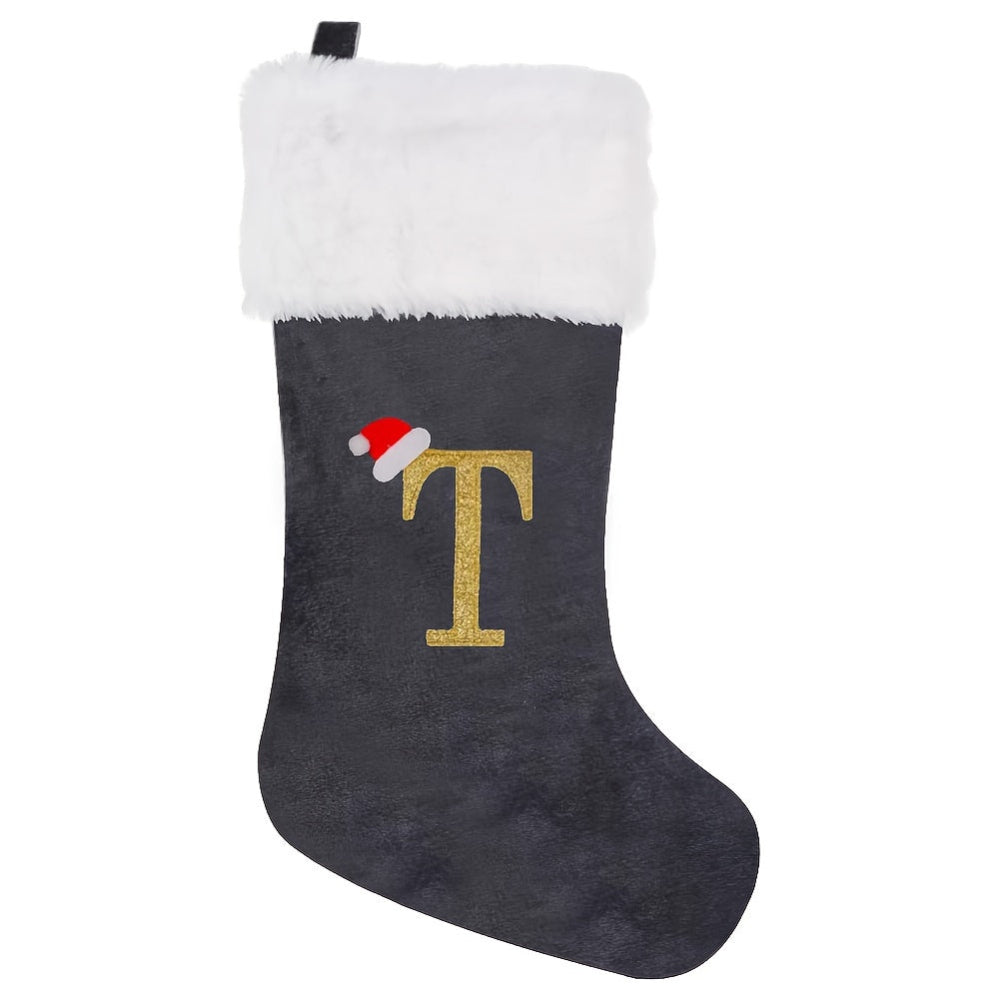 BowLift | Christmas Stockings Velvet Monogram Letter Gray Holiday Decor