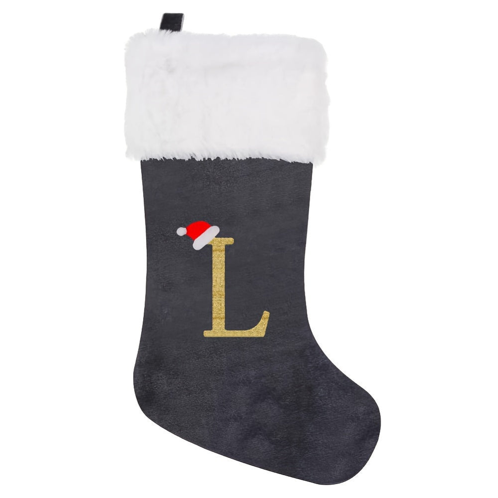 BowLift | Christmas Stockings Velvet Monogram Letter Gray Holiday Decor