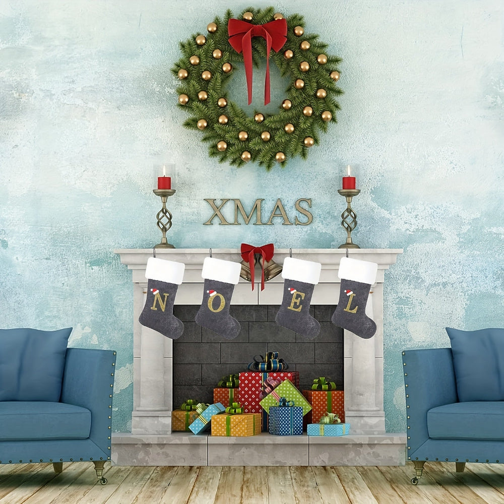 BowLift | Christmas Stockings Velvet Monogram Letter Gray Holiday Decor