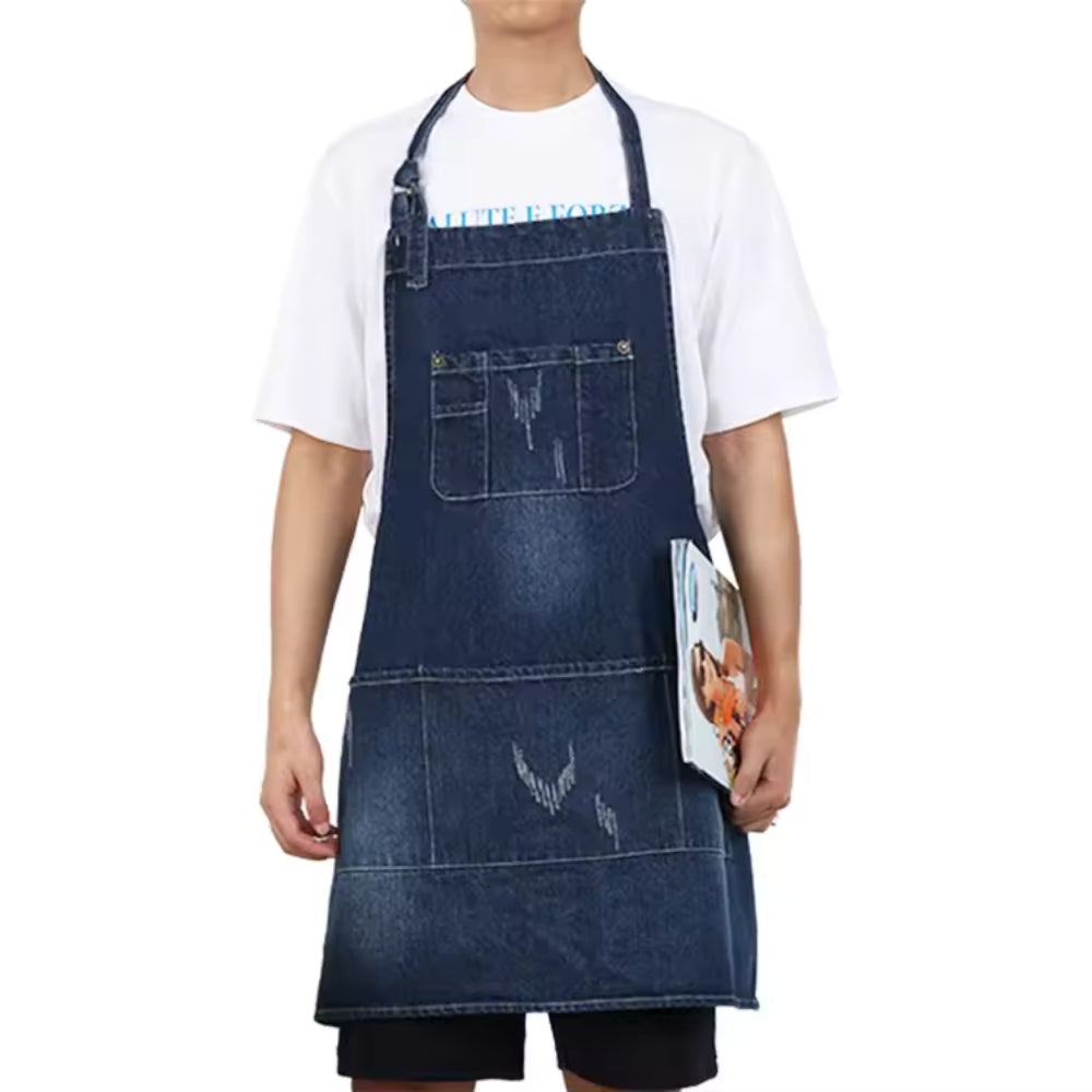BowLift | Classic Blue Denim Apron with Front Pocket for Kitchen & Gardening
