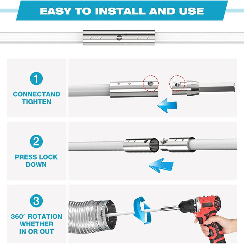 BowLift | White 40 FEET Cleaning Brushes Dryer Vent Cleaner Kit with Flexible Lint Trap Brush, Vacuum & Dryer Adapters