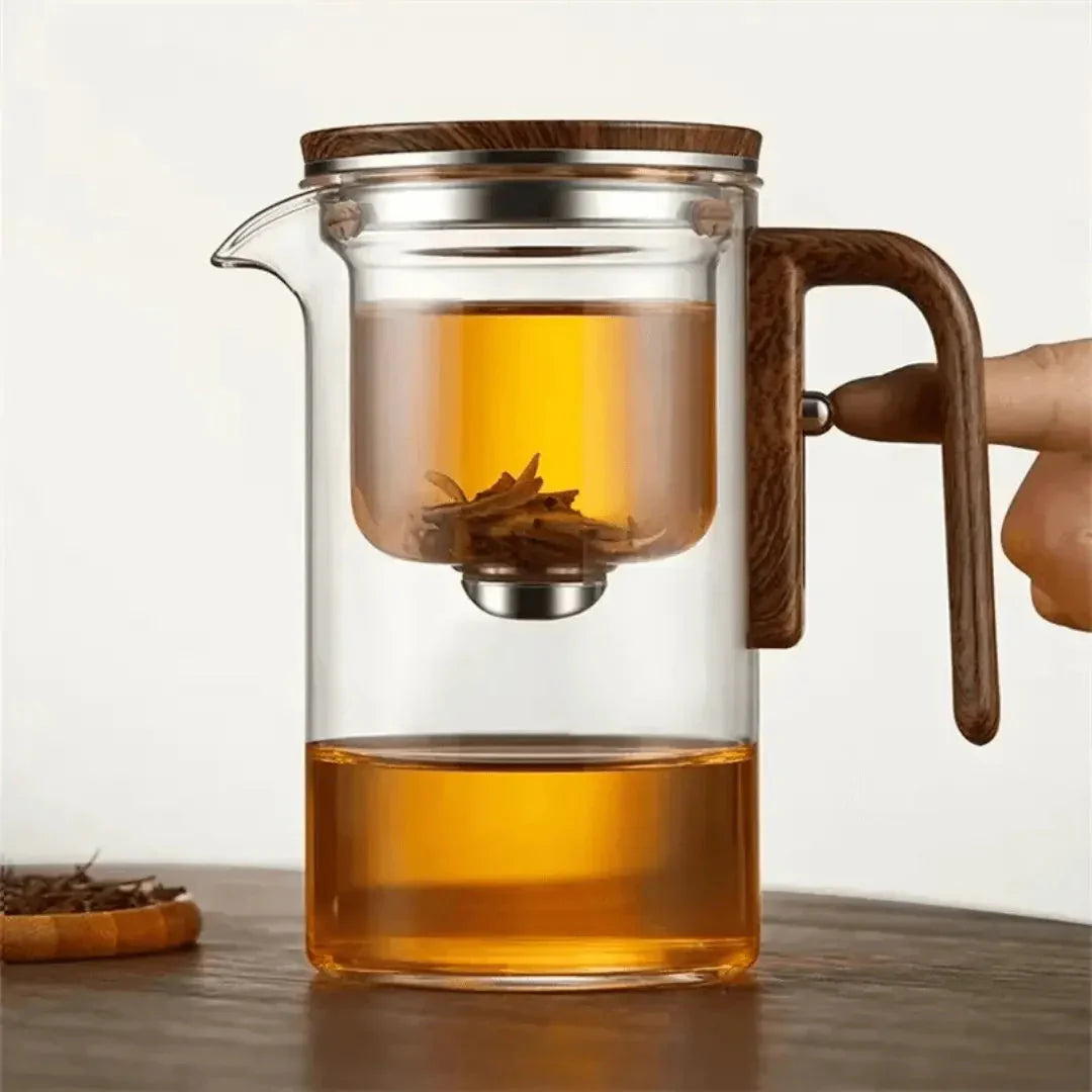 BowLift | Elegant Teapot Made of Glass with Wooden Handle – Transparent Teapot for Tea Enjoyment