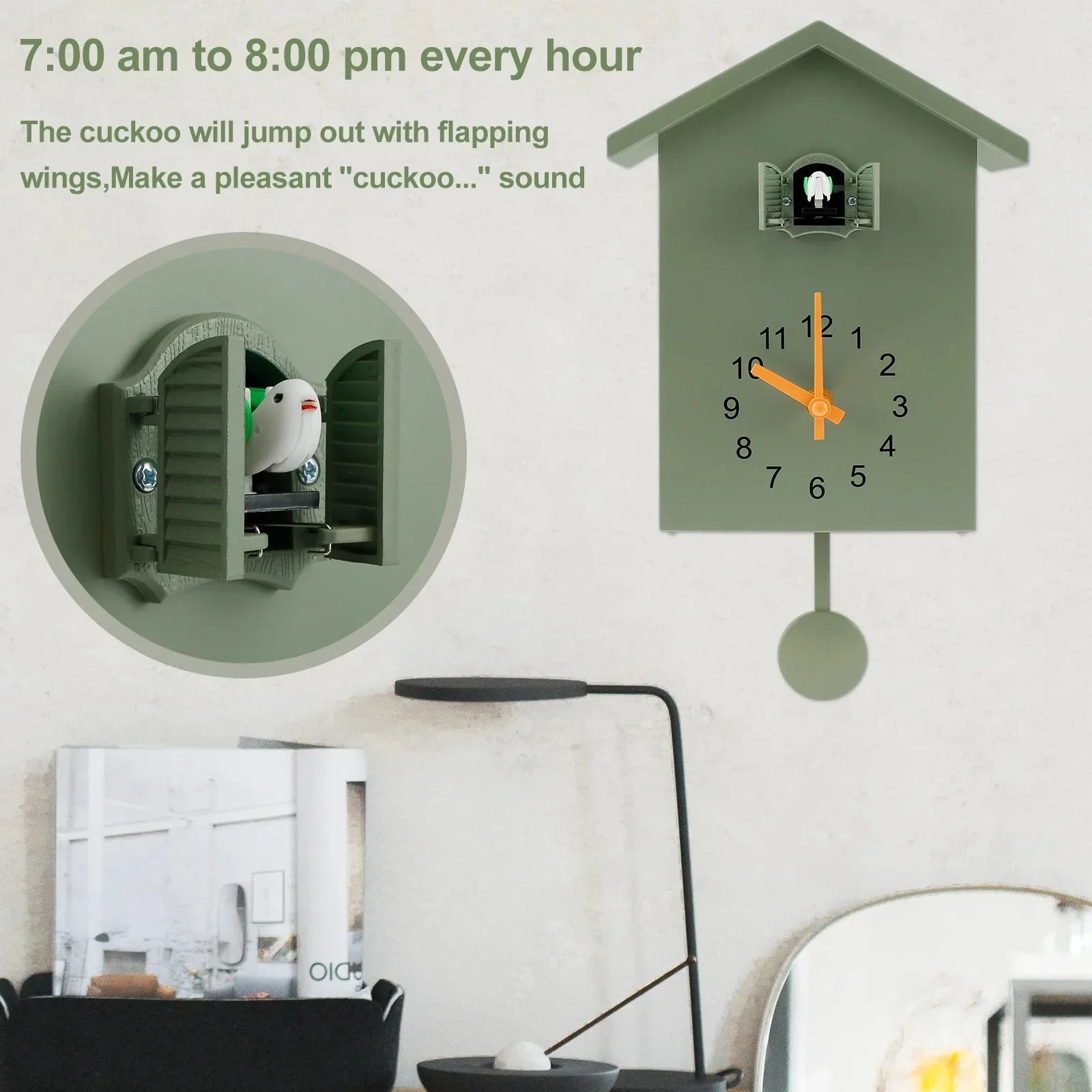 BowLift | Cuckoo Clock Cuckoo Sound Clock with Pendulum Delicate Cuckoo Clock Bird Battery Operated Cuckoo Wall Clock for Living Room Decor