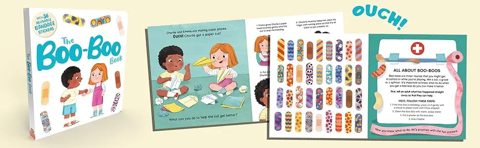 BowLift | The "Ouch Book" – Interactive Picture Book with 36 Reusable Band-Aid Stickers