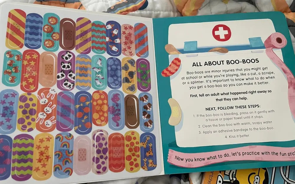 BowLift | The "Ouch Book" – Interactive Picture Book with 36 Reusable Band-Aid Stickers