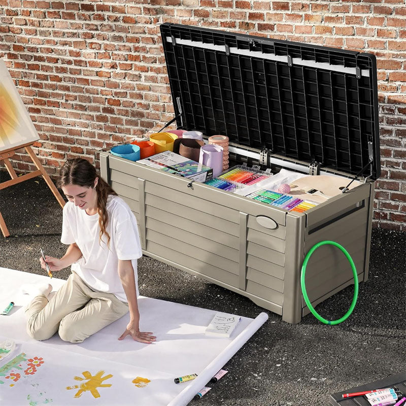 BowLift | 120 Gallon Deck Box Outdoor Storage Box with Louver Design Lockable Patio Storage Bin for Patio Furniture Garden Tools