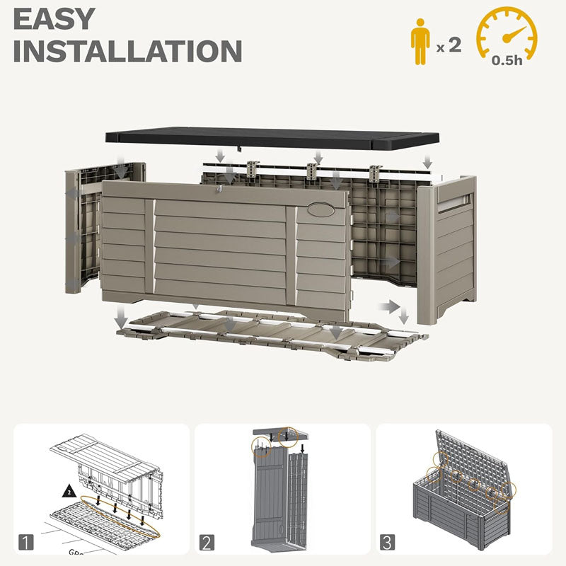 BowLift | 120 Gallon Deck Box Outdoor Storage Box with Louver Design Lockable Patio Storage Bin for Patio Furniture Garden Tools