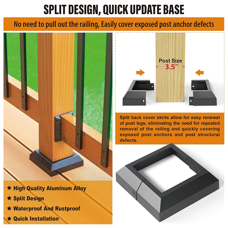 BowLift | 4 pcs 4 "x4" Deck Post Base,Aluminum Deck Post Base Cover,for Deck railings, Stairs, Patios, Porches Split Deck Post Skirt
