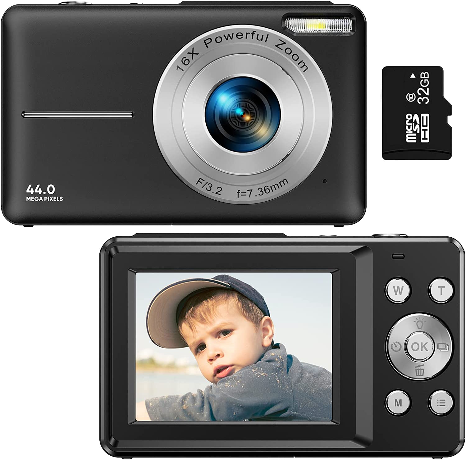 BowLift | Portable Digital Camera 1080P 44MP with 16X Zoom β Compact Vlogging Camera with LCD Screen, Rechargeable, Perfect for Teens and Students