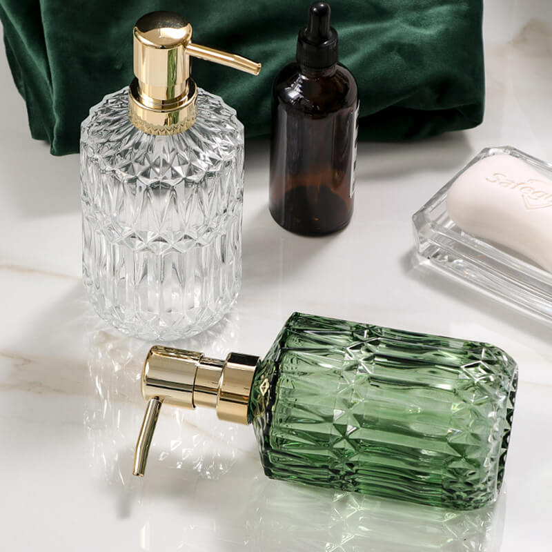 BowLift | CrystalFoam Glass Soap Dispenser | Diamond Pattern Design | Elegant Storage for Soap | Modern Bathroom Decor