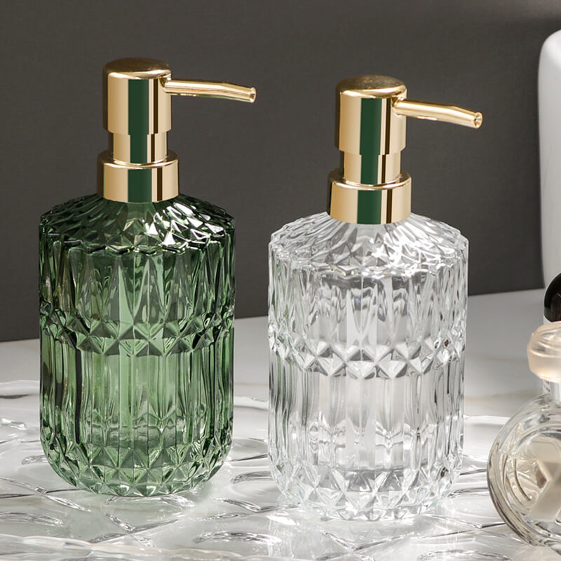 BowLift | CrystalFoam Glass Soap Dispenser | Diamond Pattern Design | Elegant Storage for Soap | Modern Bathroom Decor