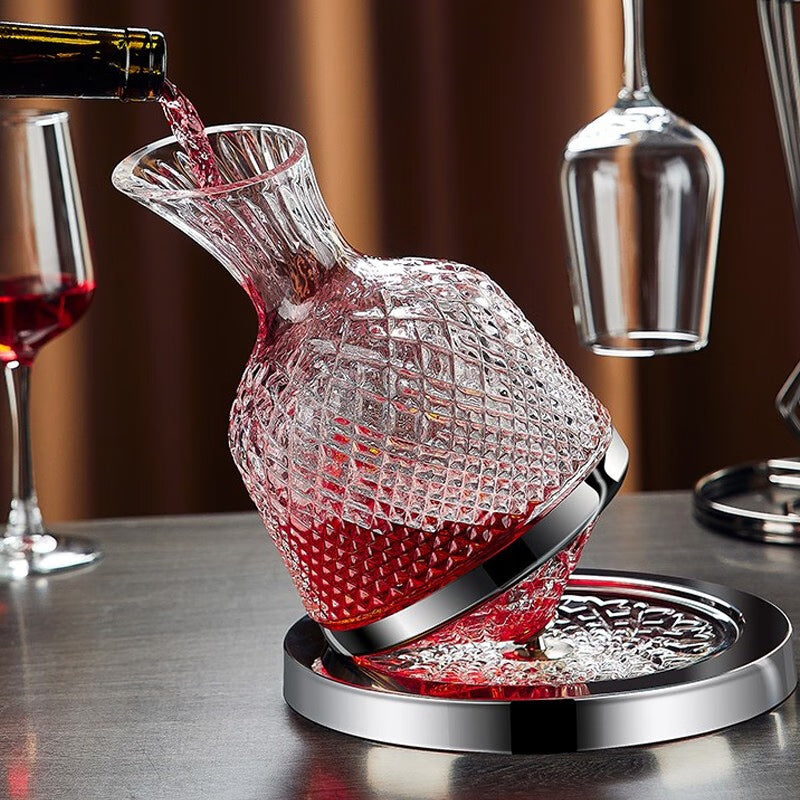 BowLift | Rotating Red Wine Decanter Wine Dispenser Crystal Glass Creative Gyro Household Wine Dispenser 1500Ml Silver